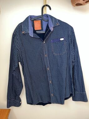 Men's Navy Flower Patterned Long-Sleeve Button Up Shirt